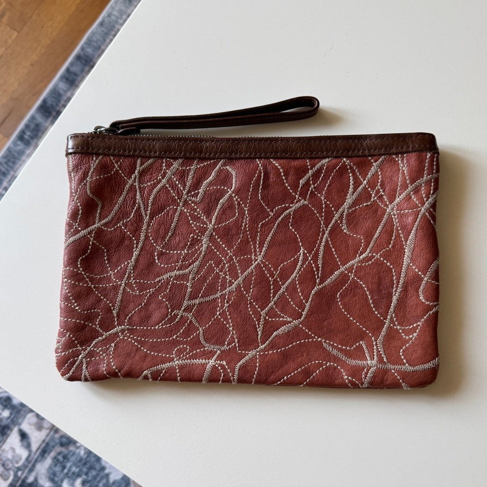 Rough and Tumble Large Alex Clutch Embroidered Saddle